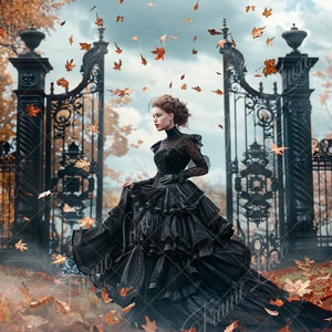 Halloween Black Gate digital background, Soft Focus, Fantasy photography backdrop, Autumn creative composite, Photoshop overlay, Fall Image