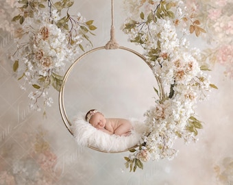 Newborn Digital Backdrop, Spring Flower Hoop Swing, Fine Art Floral Composite digital background, Photoshop Overlays, Studio Background
