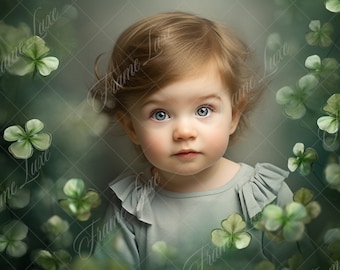 Fondo floral de trébol del día de San Patricio, fondo digital de fotografía de retratos de bellas artes, compuesto creativo de primavera, superposición de Photoshop,