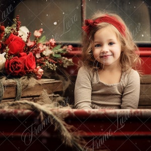 Christmas Vintage Pickup Truck Digital Background, Fine Art Holiday portrait digital backdrop,festive Christmas composite, Photoshop overlay