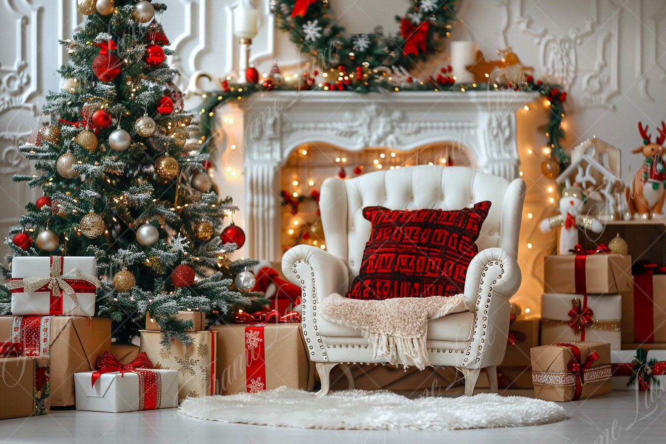 Christmas Living Room Digital Background, Holiday Family Portrait ...