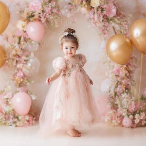 Pink Gold Balloon Garland digital background, Fine Art photography digital backdrop, Cake Smash, Birthday Studio composite,Photoshop overlay