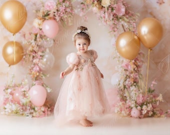 Pink Gold Balloon Garland digital background, Fine Art photography digital backdrop, Cake Smash, Birthday Studio composite,Photoshop overlay