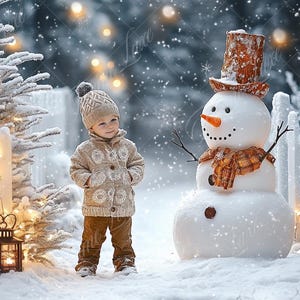 Winter Wonderland Snowman digital background, Enchanted Frosty Woods Composite, Fine Art Holiday digital backdrop, Outdoor Portrait Overlays