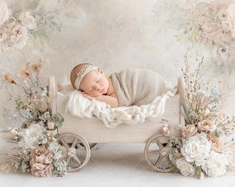 Newborn digital background, White Flower Cart, Floral Pram, Fine Art photography digital backdrop, Photography overlays, Creative Composite