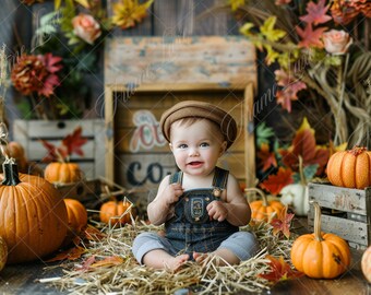 Autumn Pumpkins digital background, Soft Focus, Holiday Studio portrait photography backdrop, children creative composite, Photoshop overlay