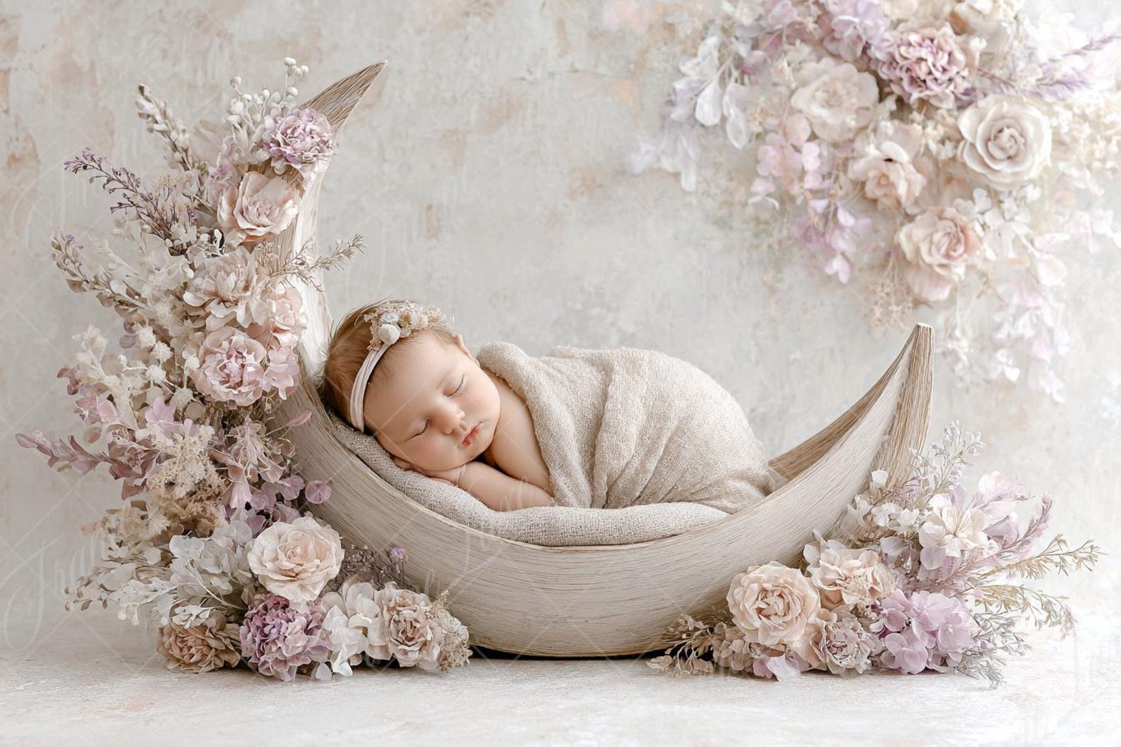 Newborn Digital Background, Muted Flower Boat, Baby Girl Fine Art ...