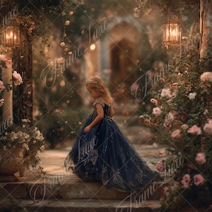 Stairs in Pink Rose Garden digital background, Vintage Fine Art portrait photography digital backdrop, creative composite, Photoshop overlay