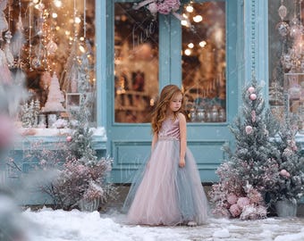 Christmas Store Front digital background, Fine Art Holiday portrait digital backdrop, festive Christmas composite,Studio Photography overlay