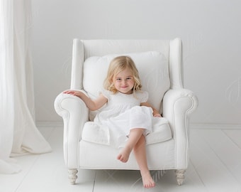 Simple White Chair in White Room digital background, portrait photography digital backdrop, Minimalist Studio composite, Photoshop overlay