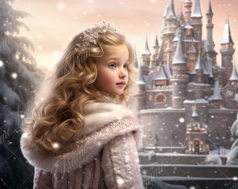Winter Princess Castle Digital Backdrop, Enchanting Wonderland for Creative Composite Photography, fantasy background, photoshop overlay