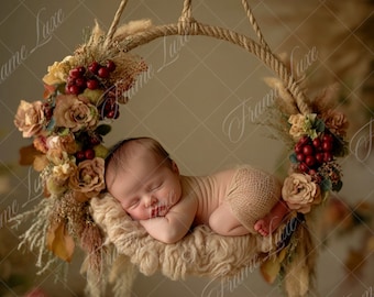 Newborn digital background, Fall Flower Hoop, Baby Boy Girl Fine Art photography digital backdrop, Photography overlays, Creative Composite