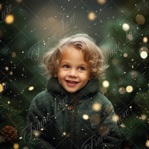 Groene Kerst Bokeh digitale achtergrond, Fine Art Holiday portret digitale achtergrond, feestelijke kerst composiet, Studio Fotografie overlay