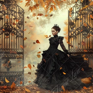 Halloween Black Gate digital background, Soft Focus, Fantasy photography backdrop, Autumn creative composite, Photoshop overlay, Fall Image