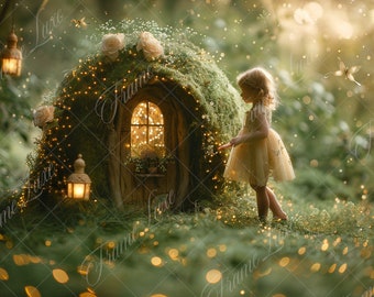 Enchanted Forest Little Fairy House Digital Backdrop, Wonderland for Creative Composite Photography, fantasy background, photoshop overlay