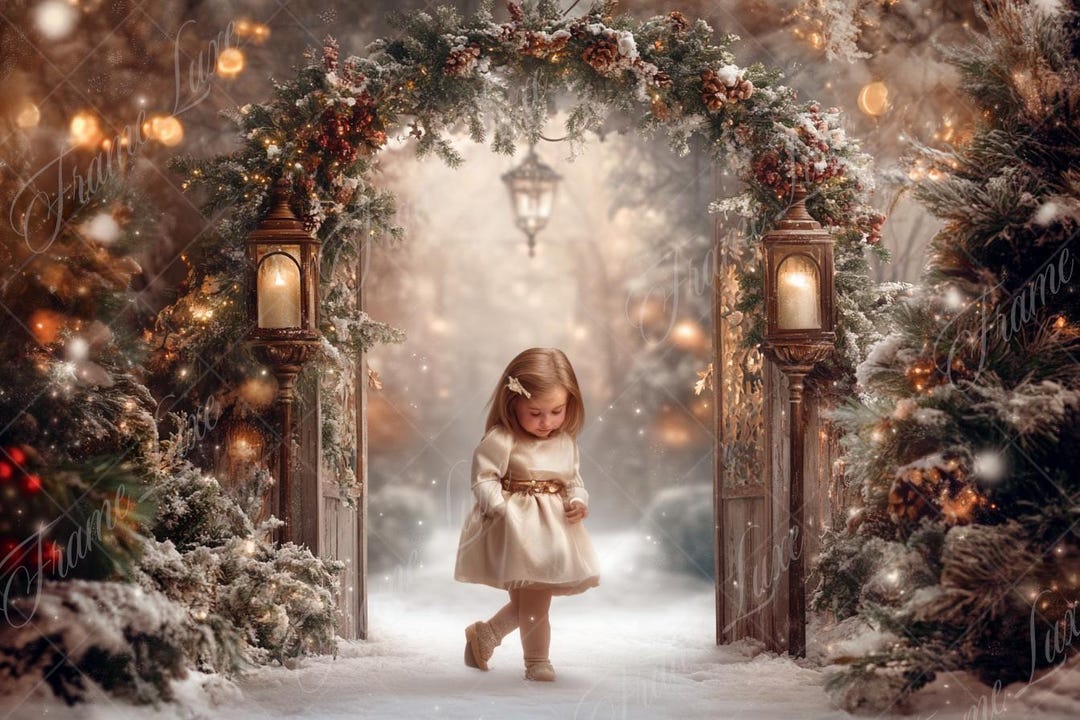 Christmas Rustic Arch Door Digital Background, Holiday Portrait Digital ...