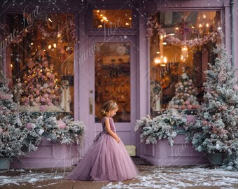 Christmas Store Front digital background, Fine Art Holiday portrait digital backdrop, festive Christmas composite,Studio Photography overlay