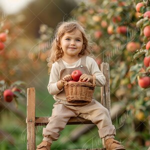 Harvest Apple Orchard with Wooden Ladder digital background, Summer Kids portrait digital backdrop, creative composite, Photography overlay
