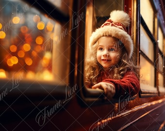 Christmas Polar Express Train digital background, Fine Art Holiday portrait digital backdrop,festive Christmas composite,Photography overlay