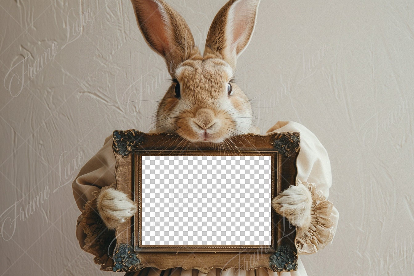 Easter Frame Rabbit Easter Bunny Photo Frame Overlay PNG, Vintage Frame, Composite Digital ...