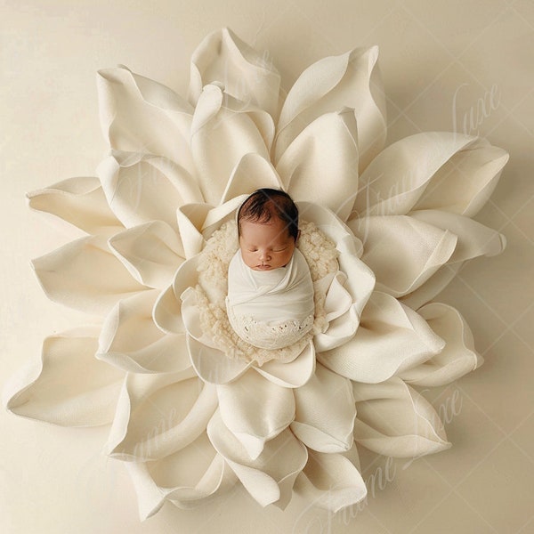Newborn digital background, Baby Girl White Flower on Beige, Fine Art photography digital backdrop, Photography overlays, Creative Composite
