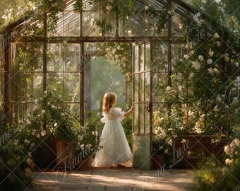 Rustic Garden Green House digital background, Fine Art portrait photography digital backdrop, Summer garden composite, Photoshop overlay