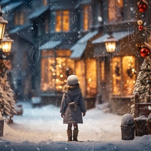 Winter Christmas Street digital background, Fine Art portrait photography digital backdrop, fantasy Studio composite, Photoshop overlay