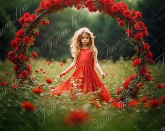 Valentines Rose Arch digital background, Fine Art portrait photography backdrop,  Valentines composite, Photoshop overlay
