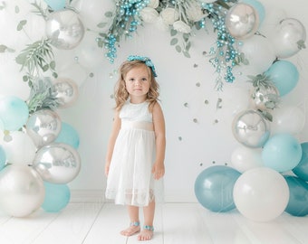 Baby Blue Silver Balloon Arch digital background, Kids portrait photography digital backdrop, Cake Smash, Studio composite,Photoshop overlay