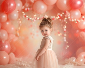 Valentines Pink Balloon Garland Backdrop digital background, Fine Art portrait photography backdrop,  Valentines composite,Photoshop overlay