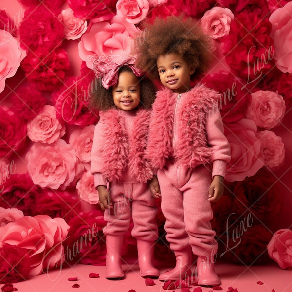 Valentines Red Flowers digital background, Fine Art portrait photography backdrop,  Valentines composite, Photoshop overlay