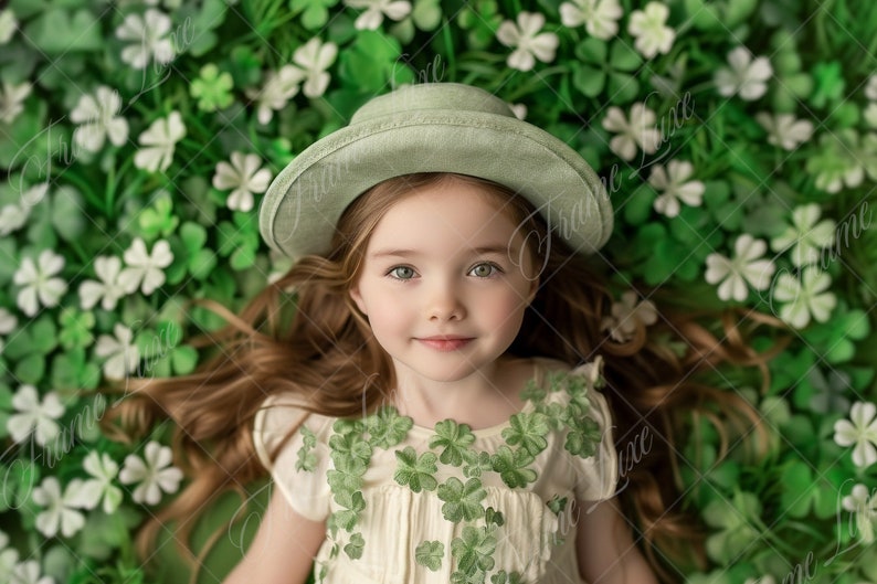 St Patrick's Day Clover digital background, Fine Art portrait bokeh digital backdrop, Holiday Kids composite, Studio Photography overlay image 1