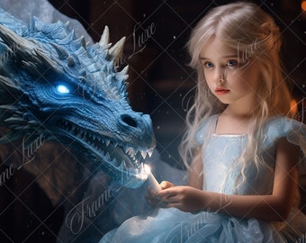 Ice Dragon digital background, Fine Art portrait photography digital backdrop, fantasy Magical composite, Photoshop overlay, enchanted Photo