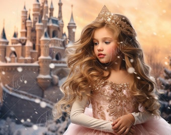 Winter Princess Castle Digital Backdrop, Enchanting Wonderland for Creative Composite Photography, fantasy background, photoshop overlay