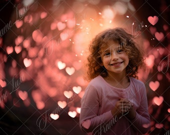 Valentines Heart Bokeh digital background, Fine Art portrait photography backdrop,  Valentines composite, Photoshop overlay