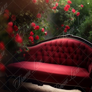 Vintage Couch in Red Rose Garden Digital Background, Fine Art Portrait ...