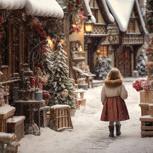 Winter Christmas Street digital background, Fine Art portrait photography digital backdrop, fantasy Studio composite, Photoshop overlay