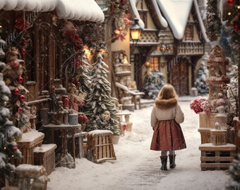 Winter Christmas Street digital background, Fine Art portrait photography digital backdrop, fantasy Studio composite, Photoshop overlay