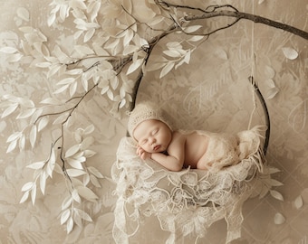 Neugeborenen digitalen Hintergrund, Baum Ast Schaukel, Baby Mädchen, Fine Art Fotografie digitaler Hintergrund, Fotografie Overlays, Kreativer Verbundstoff