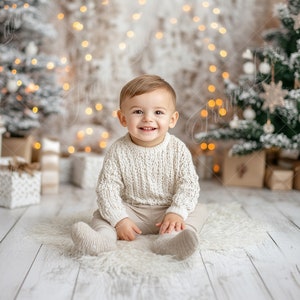 クリスマス ホワイト スタジオ デジタル背景、ホリデー ポートレート デジタル背景、お祝いのクリエイティブな子供の合成、スタジオ写真オーバーレイ