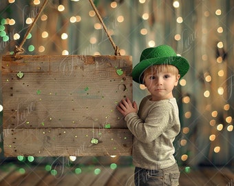 St Patrick's Day Wooden Sign digital background, Fine Art portrait bokeh digital backdrop, Holiday Kids composite,Studio Photography overlay
