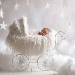 Newborn digital background, White Pram with silver stars, Fine Art photography digital backdrop, Photography overlays, Creative Composite