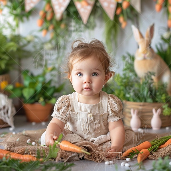 Spring Easter Bunny Carrot digital background, Fine Art portrait photography digital backdrop, fantasy creative composite, Photoshop overlay