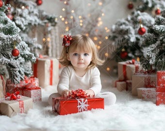 Christmas White Studio digital background, Holiday portrait digital backdrop, festive creative children composite,Studio Photography overlay