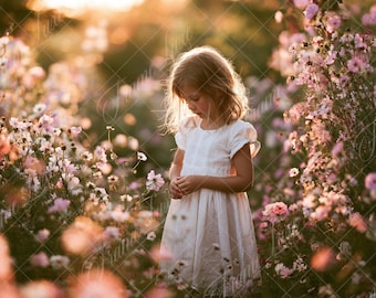 Summer Pink Flower Garden digital background, nature Path, Flowers Spring portrait digital backdrop, creative composite, Photography overlay