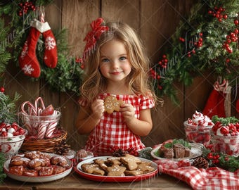 Christmas Cottage Kitchen Digital Background, Fine Art Holiday portrait digital backdrop, festive Christmas composite, Photoshop overlay
