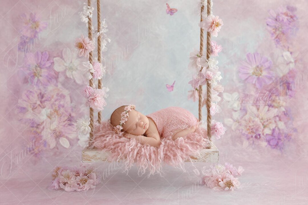 Newborn Digital Background, Soft Purple Floral Swing, Baby Girl Fine ...