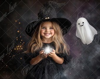 Cute Flying Ghost digital background, Halloween portrait photography backdrop, children creative composite, Photoshop overlay, Dark Moody