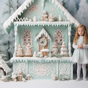 Christmas Gingerbread House digital background, Fine Art Holiday portrait digital backdrop, festive Christmas composite, Photoshop overlay