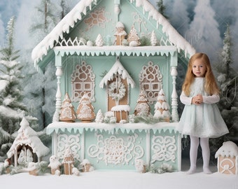 Christmas Gingerbread House digital background, Fine Art Holiday portrait digital backdrop, festive Christmas composite, Photoshop overlay